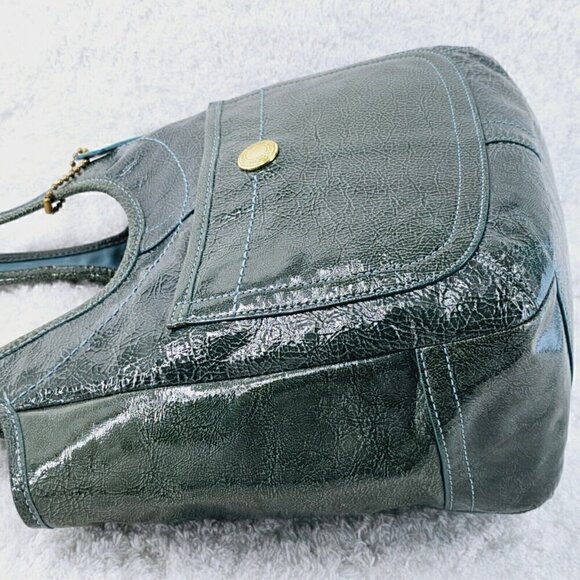 COACH 11012 Ergo Teal Pond Patent Leather Satchel Shoulder Bag 65th Anniversary - Picture 6 of 16